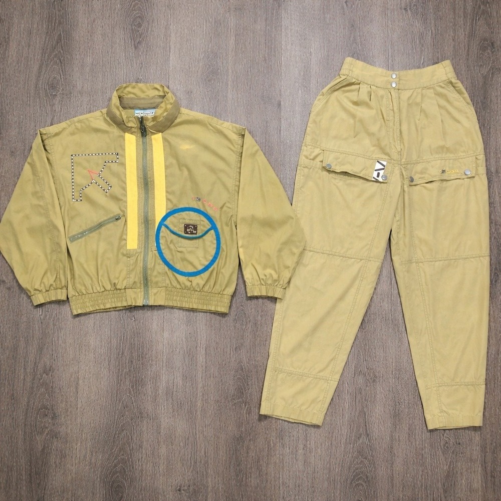Vintage IXSPA Jamie Sadock Womens 2pc Bomber Jacket Cargo Pants Set Olive S